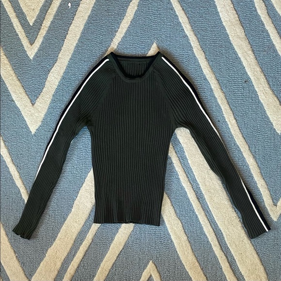 Dark Gray Ribbed Sweater With Stripes Down Sleeves by Aula - Picture 2 of 4